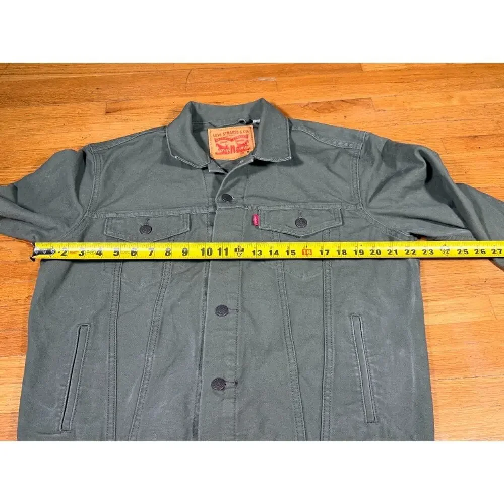 Levi’s Men’s Medium Olive Green Canvas Trucker Jacket Workwear Faded